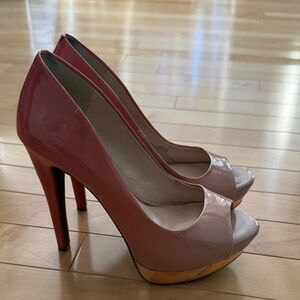 platform front Jessica Simpson ombré orange and rose gold Peep-Toe Heels